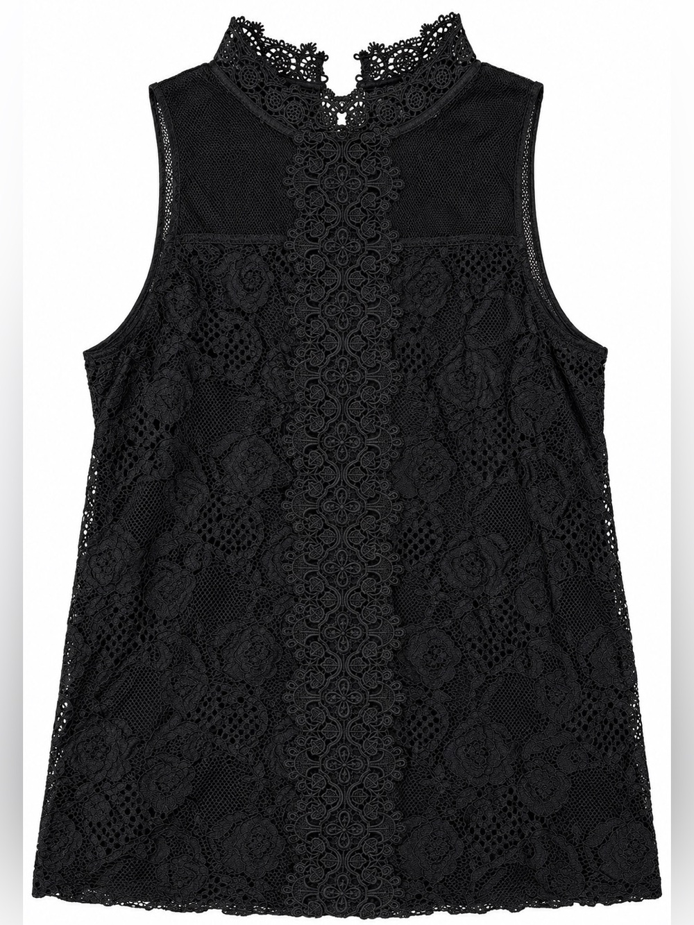 Cable & Gauge Black Lace Mock Neck Sleeveless Camisole